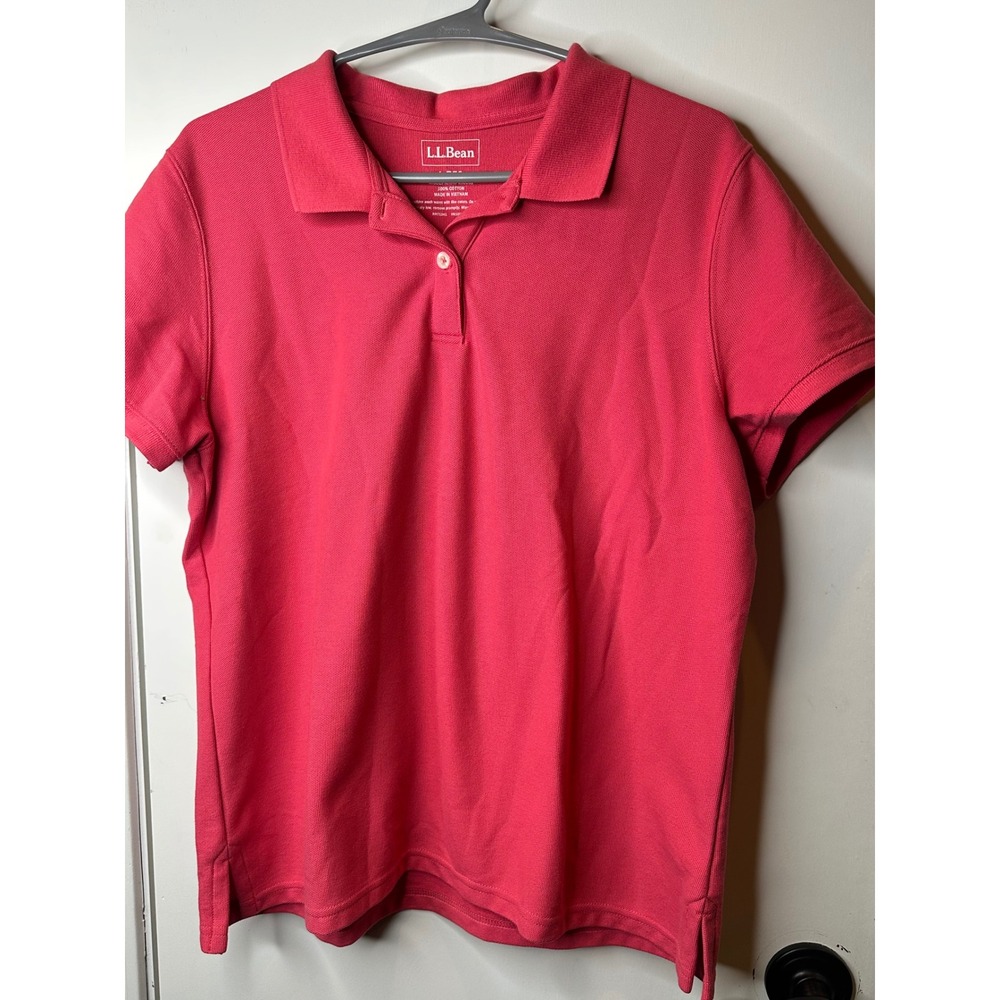 LL Bean Womens Pink Cotton Pique Short Sleeve Polo Shirt Misses Large 256581